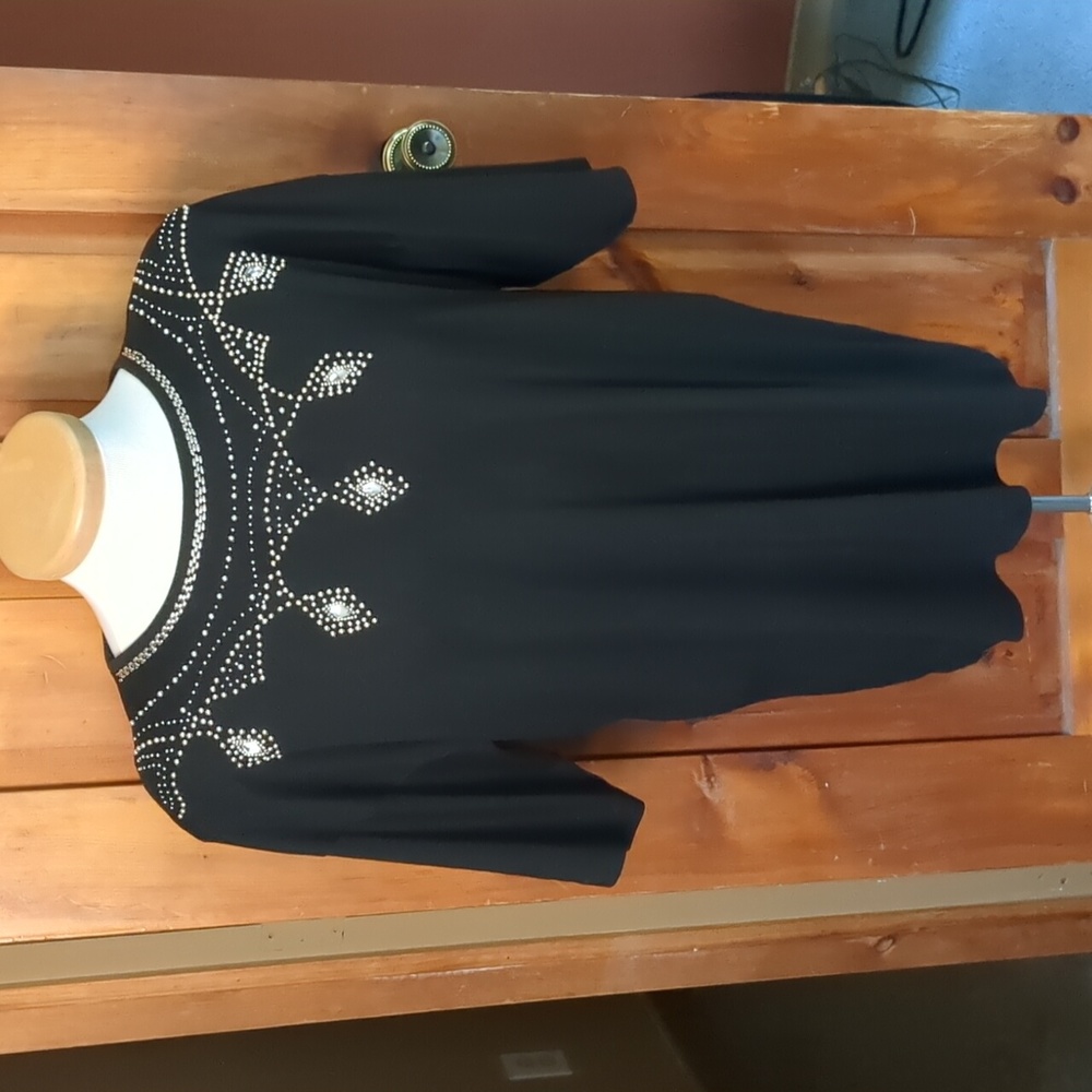 Vintage MARVIN* beaded neck 3/4 sleeve plus size sweater black round neck